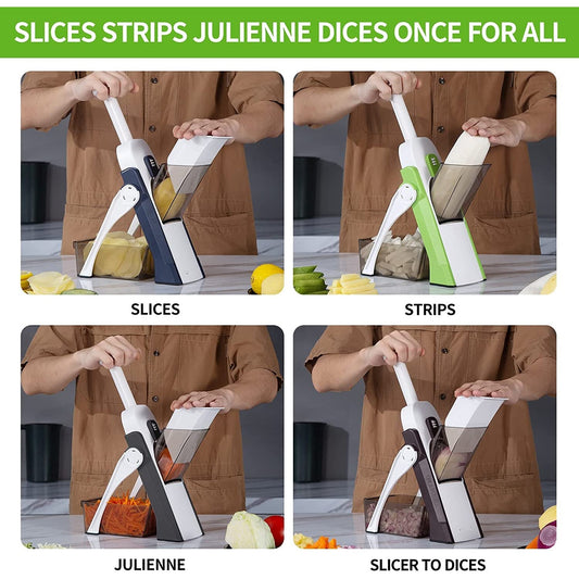 Safe Slice Adjustable Mandoline Slicer – 4-in-1 Vegetable Cutter for Slicing, Julienne, Strip-Cutting & Dicing with Adjustable Thickness