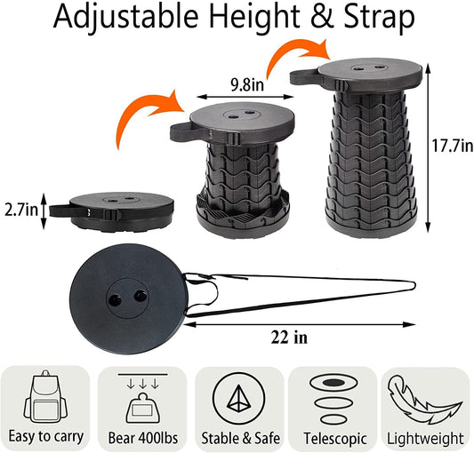 Portable Retractable Folding Stool | Adjustable Height Travel Chair | Outdoor Camping Seat