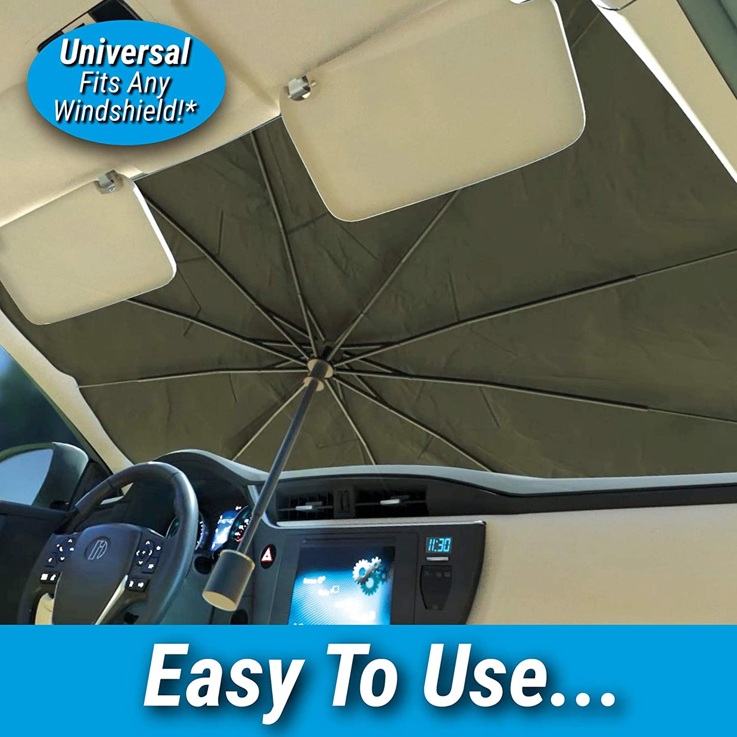Umbrella Style Car Sun Shade | Brella Shield Windshield Shade – Heat Blocker, UV Protection, Easy Fold Design