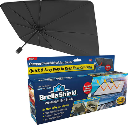 Umbrella Style Car Sun Shade | Brella Shield Windshield Shade – Heat Blocker, UV Protection, Easy Fold Design
