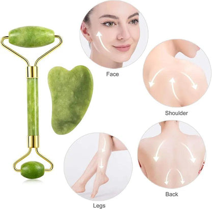 Jade Roller & Gua Sha Facial Massager | Glow Skin Tool for Face Lift & Anti-Aging