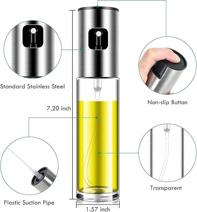 Stainless Steel Oil Spray Bottle – Olive Oil Sprayer for Cooking, BBQ, Baking & Air Fryer