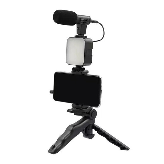Complete Vlogging Kit with Microphone, LED Light & Tripod Stand | Mobile Video Recording Setup for YouTube & TikTok
