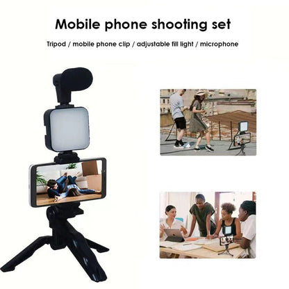 Complete Vlogging Kit with Microphone, LED Light & Tripod Stand | Mobile Video Recording Setup for YouTube & TikTok