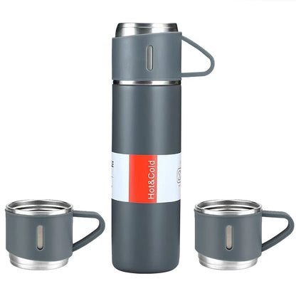 Premium Vacuum Flask Gift Set | Hot & Cold Stainless Steel Bottle with 2 Cups | Best Gift for Office & Travel