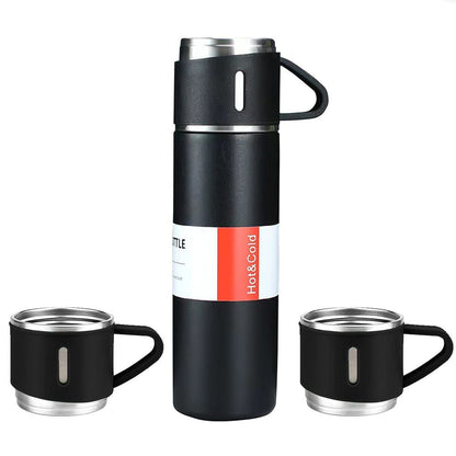Premium Vacuum Flask Gift Set | Hot & Cold Stainless Steel Bottle with 2 Cups | Best Gift for Office & Travel