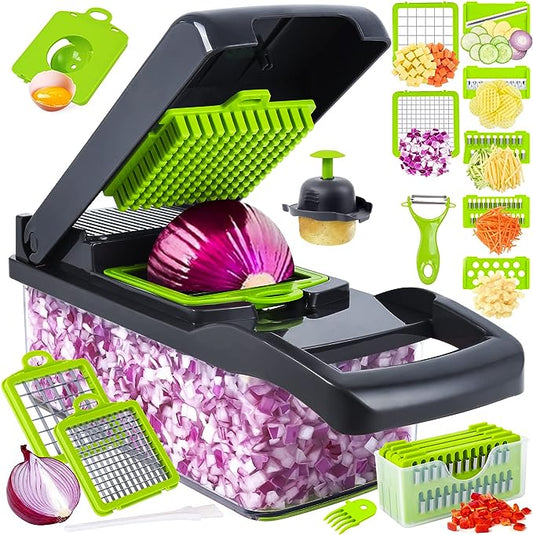Vegetable Cutter Chopper and Slicer – Multi-Function Kitchen Tool with Interchangeable Blades for Slicing, Dicing, Shredding, and Grating Fruits & Vegetables