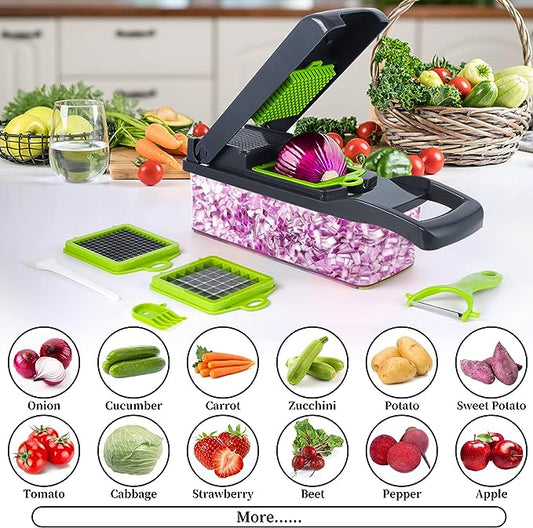 Vegetable Cutter Chopper and Slicer – Multi-Function Kitchen Tool with Interchangeable Blades for Slicing, Dicing, Shredding, and Grating Fruits & Vegetables