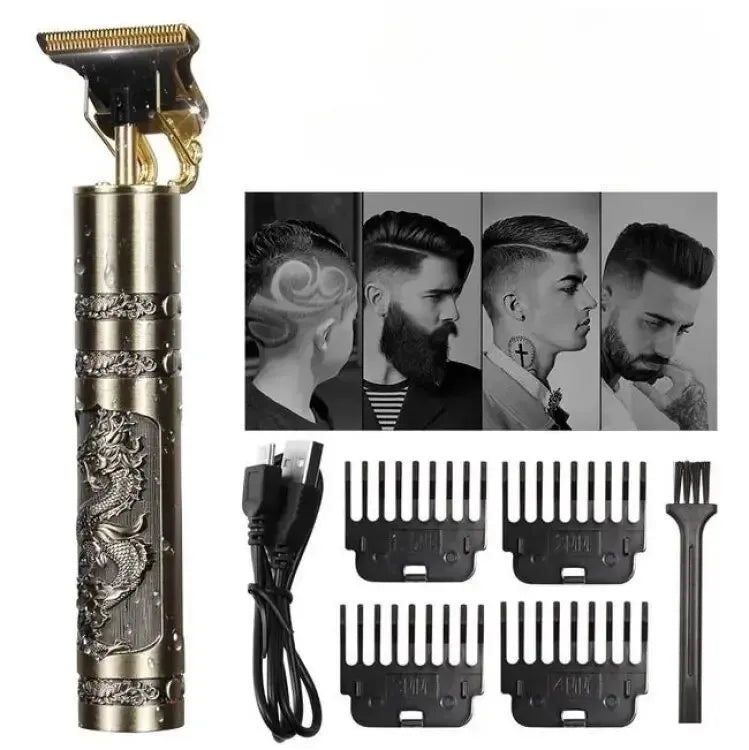 Vintage T9 Professional Hair Trimmer – Rechargeable Zero-Gap T-Blade, Metal Body, Sharp Cutting Machine for Men