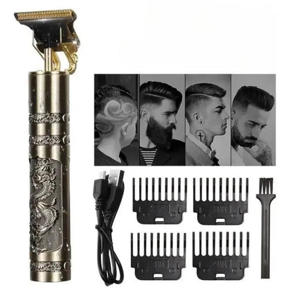 Vintage T9 Professional Hair Trimmer – Rechargeable Zero-Gap T-Blade, Metal Body, Sharp Cutting Machine for Men