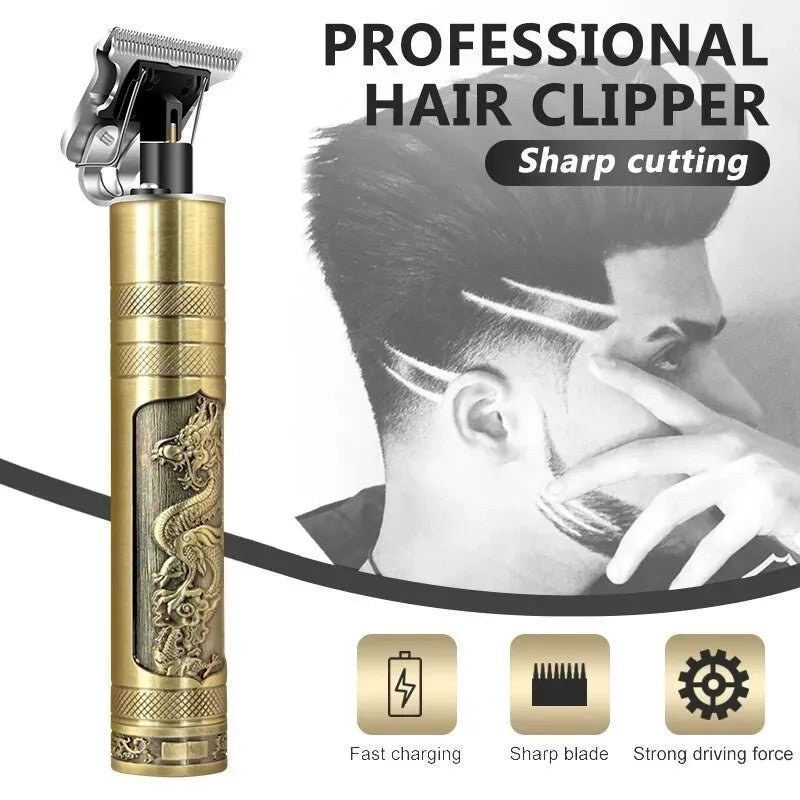 Vintage T9 Professional Hair Trimmer – Rechargeable Zero-Gap T-Blade, Metal Body, Sharp Cutting Machine for Men