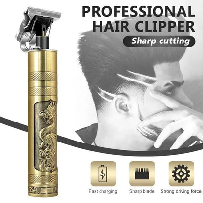 Vintage T9 Professional Hair Trimmer – Rechargeable Zero-Gap T-Blade, Metal Body, Sharp Cutting Machine for Men